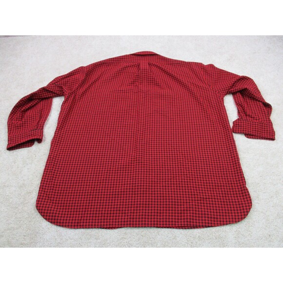 VINTAGE LL Bean Shirt 2XLT Tall Red Black Plaid Polyester Button Up Mens USA - Picture 6 of 12
